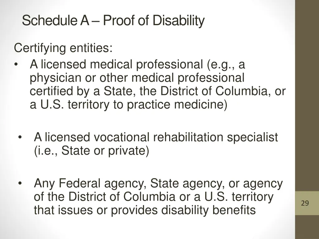 schedule a proof of disability 1