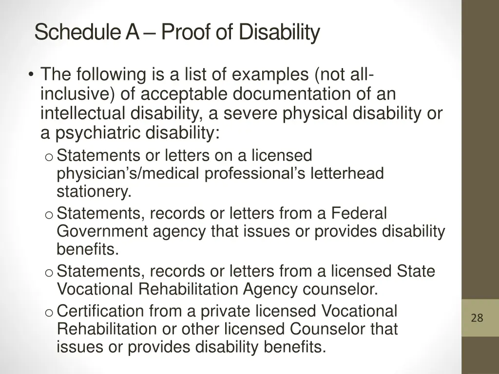 schedule a proof of disability