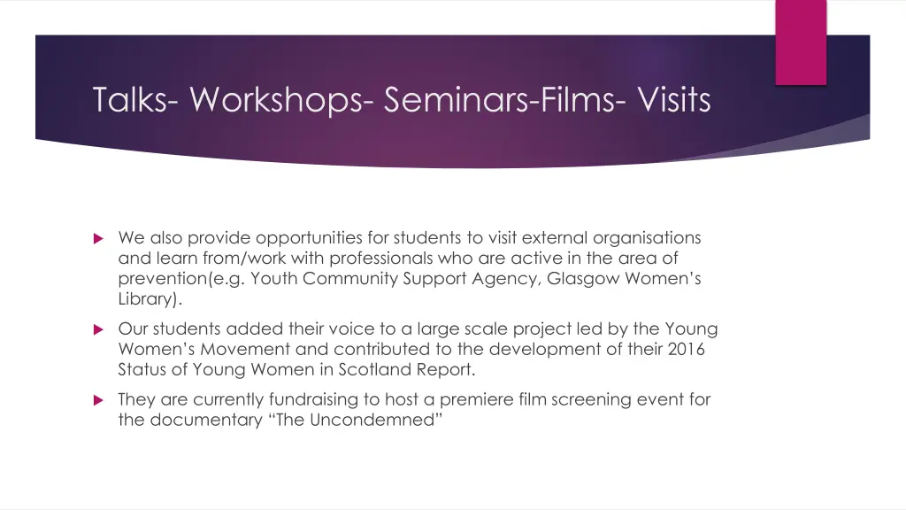 talks workshops seminars films visits 1