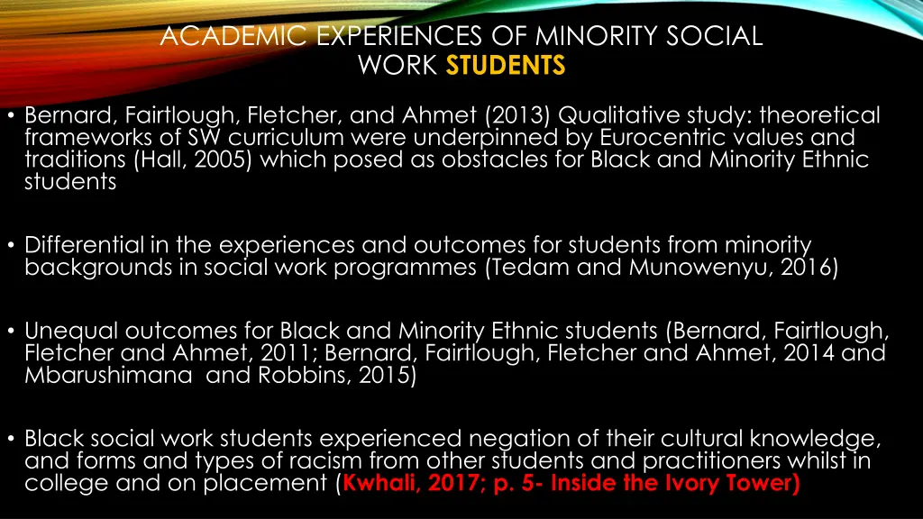 academic experiences of minority social work