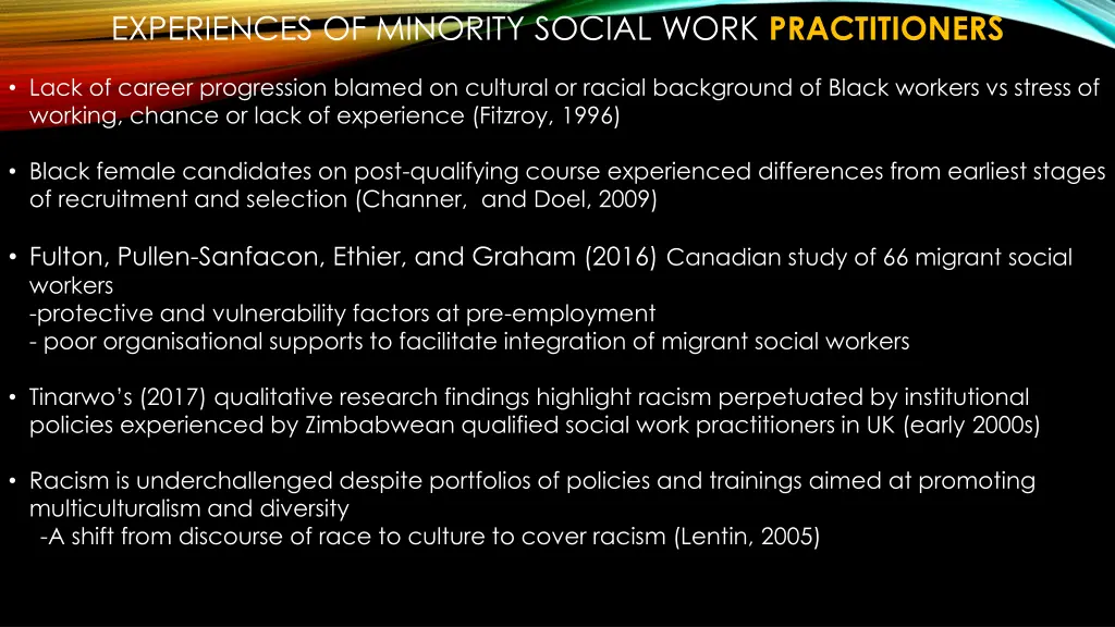 experiences of minority social work practitioners