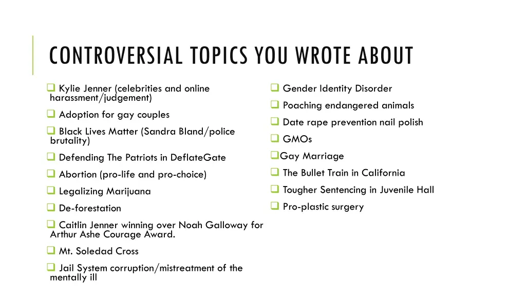 controversial topics you wrote about