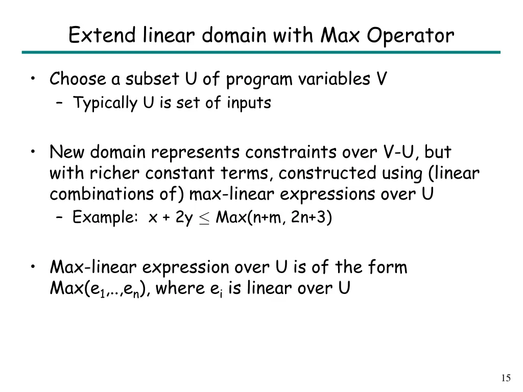 extend linear domain with max operator