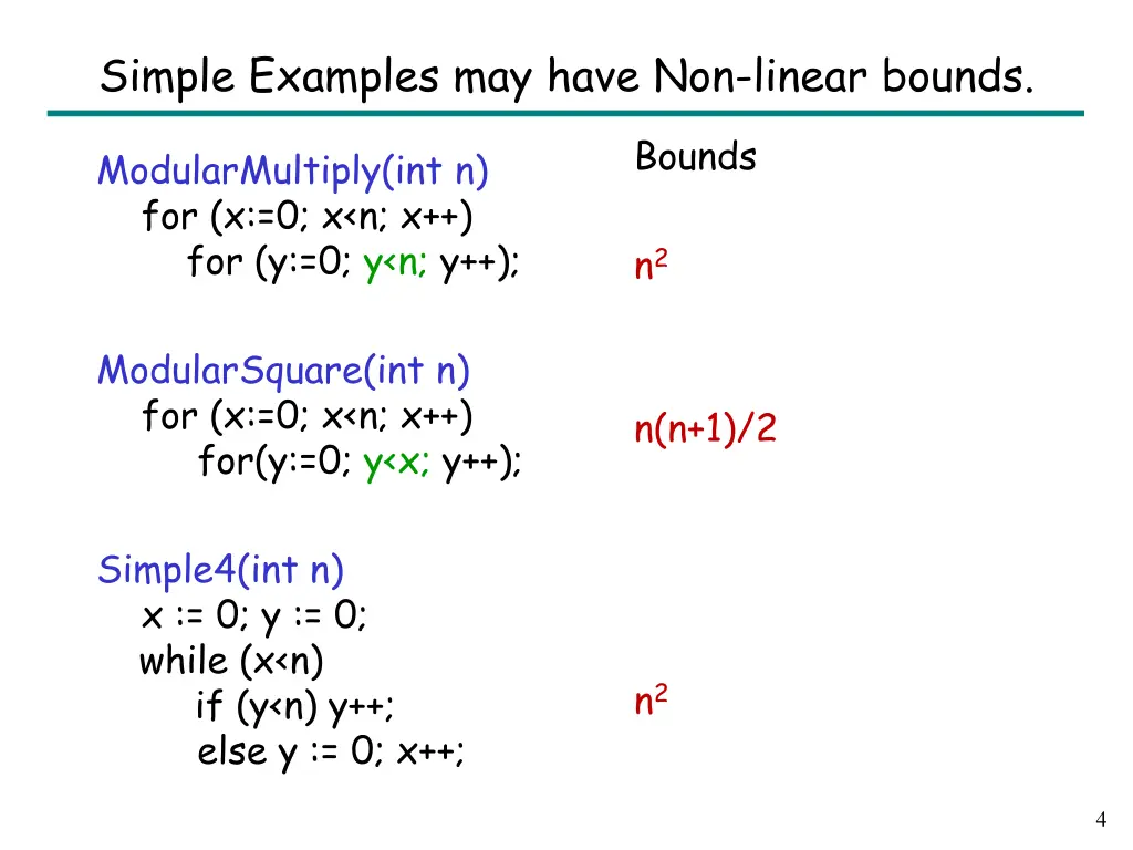 simple examples may have non linear bounds