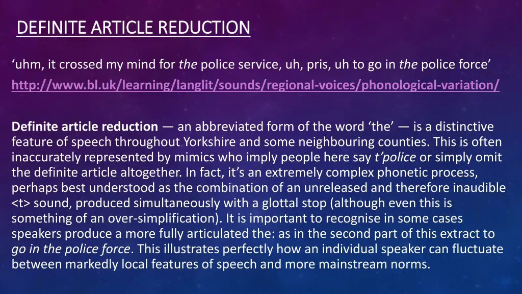 definite article reduction definite article 1