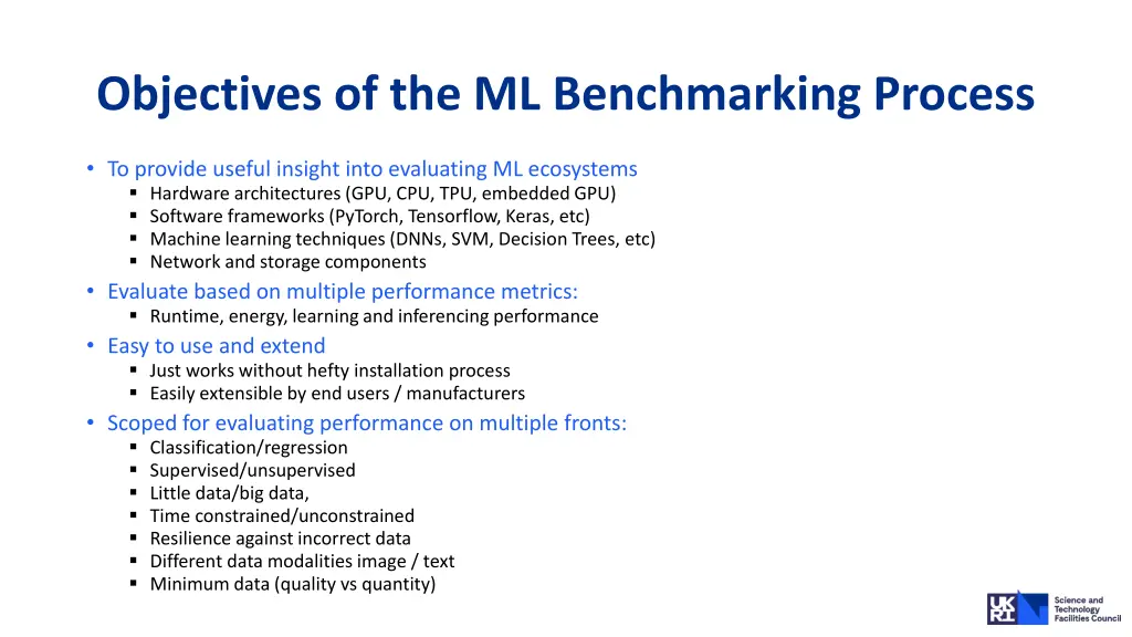 objectives of the ml benchmarking process 3