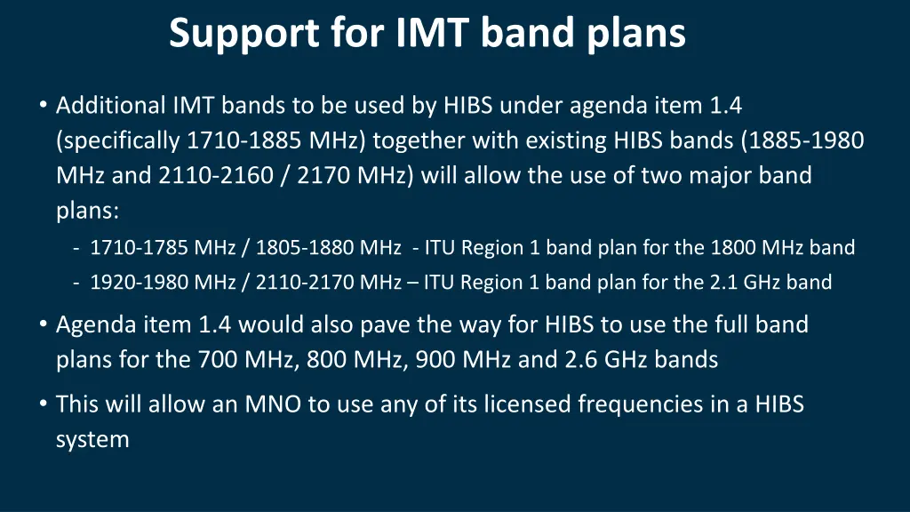 support for imt band plans