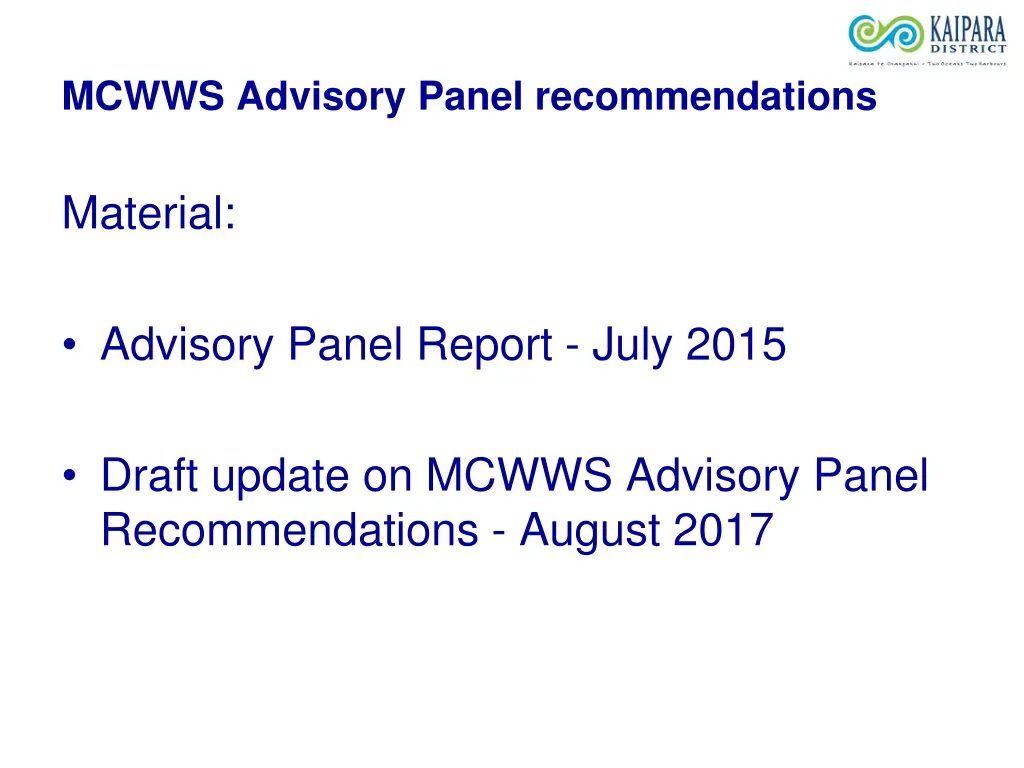 mcwws advisory panel recommendations