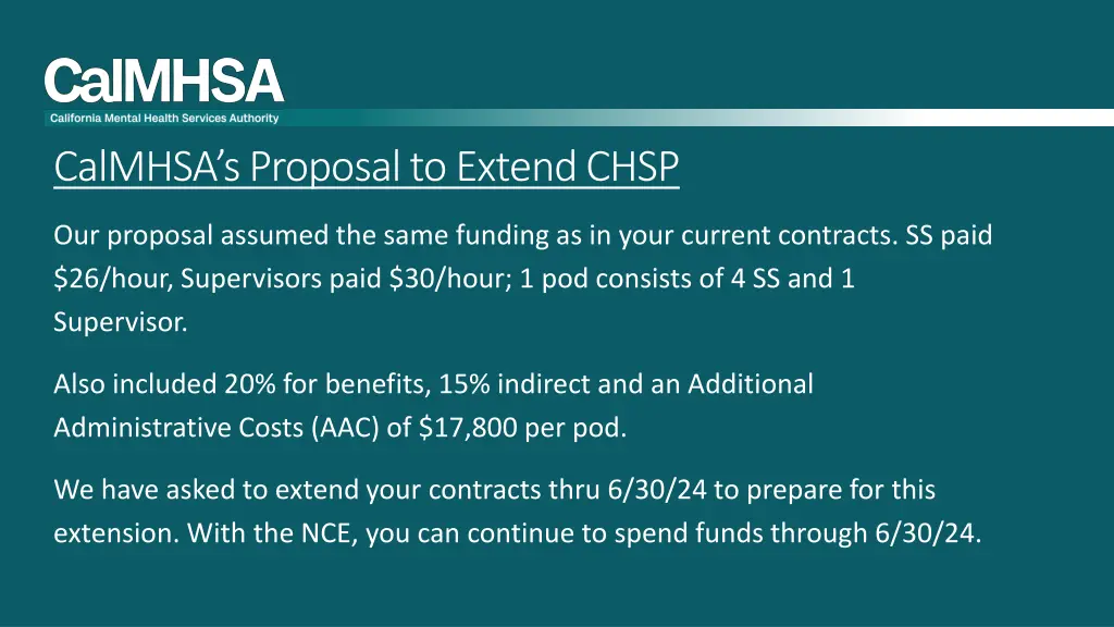 calmhsa s proposal to extend chsp