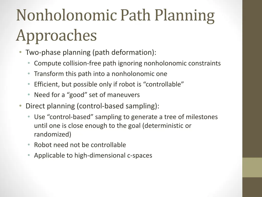 nonholonomic path planning approaches two phase