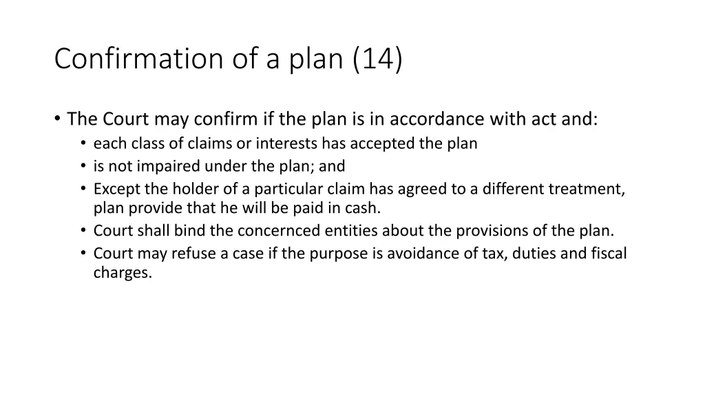 confirmation of a plan 14