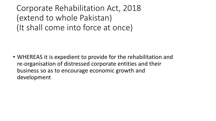 corporate rehabilitation act 2018 extend to whole