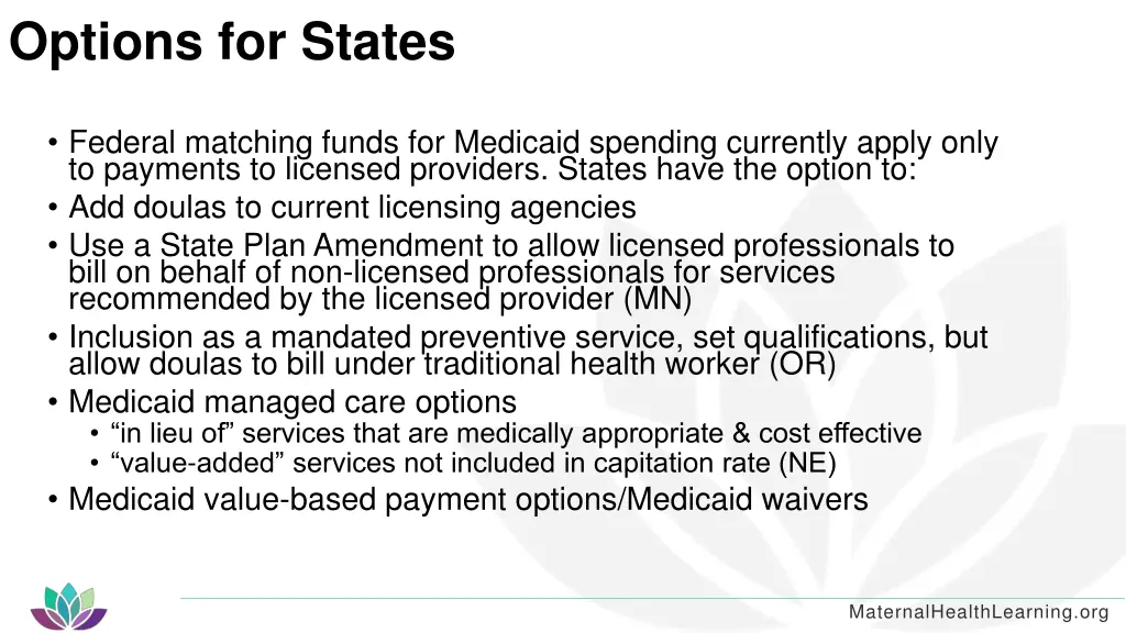 options for states 1