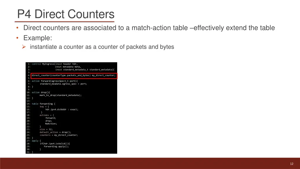 p4 direct counters direct counters are associated 1