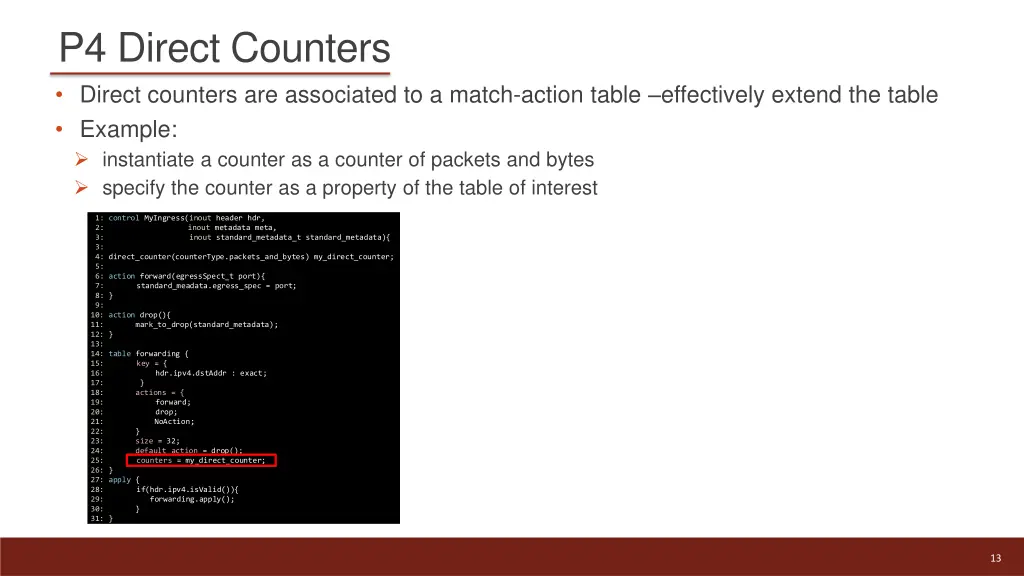 p4 direct counters direct counters are associated 2