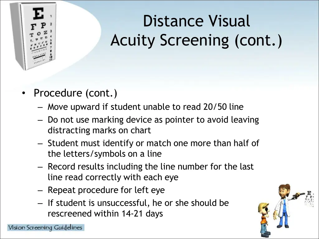 distance visual acuity screening cont