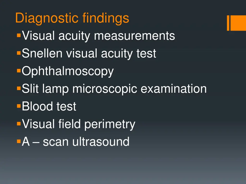 diagnostic findings visual acuity measurements