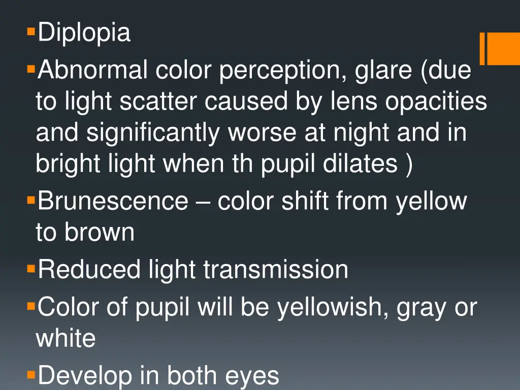 diplopia abnormal color perception glare