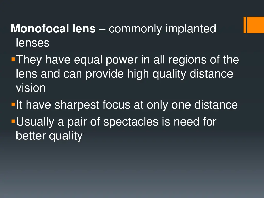 monofocal lens commonly implanted lenses they