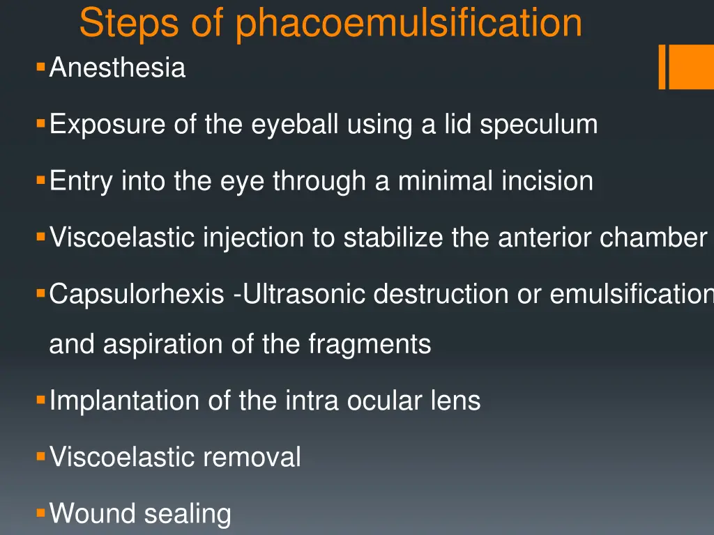 steps of phacoemulsification anesthesia