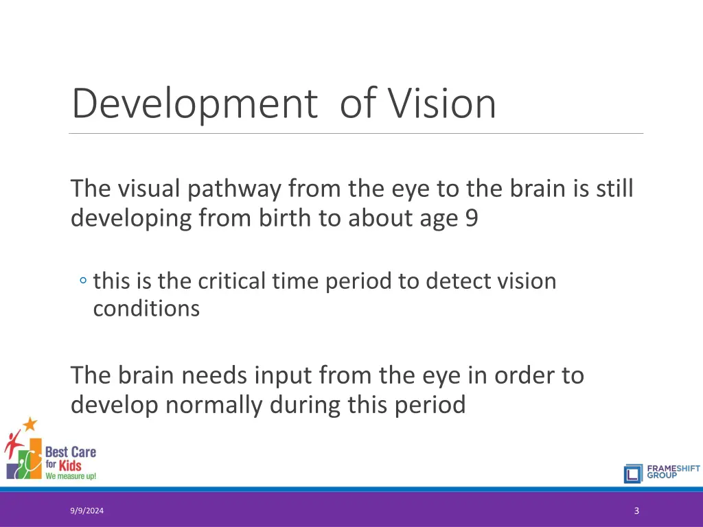 development of vision