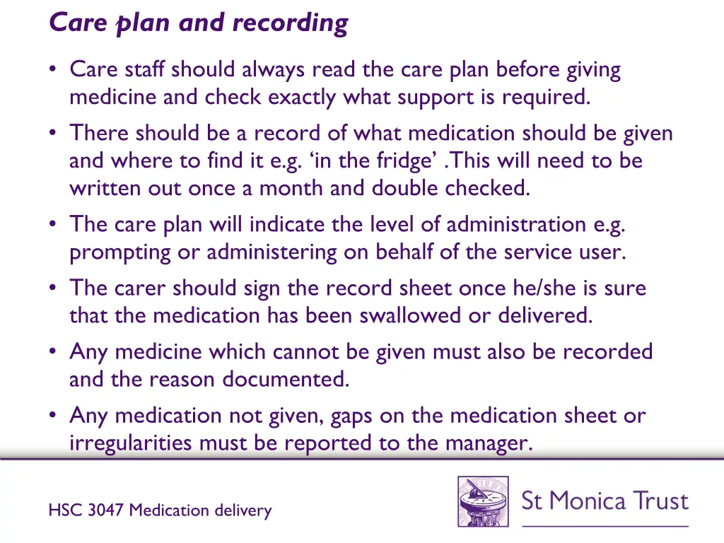 care plan and recording