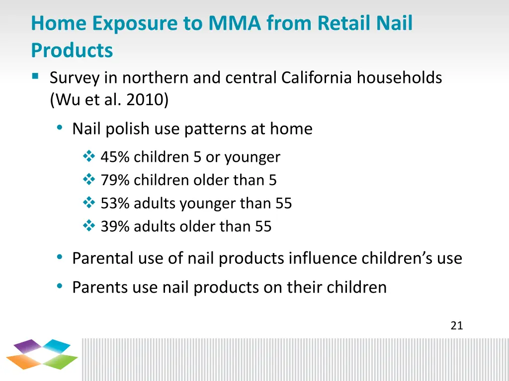 home exposure to mma from retail nail products