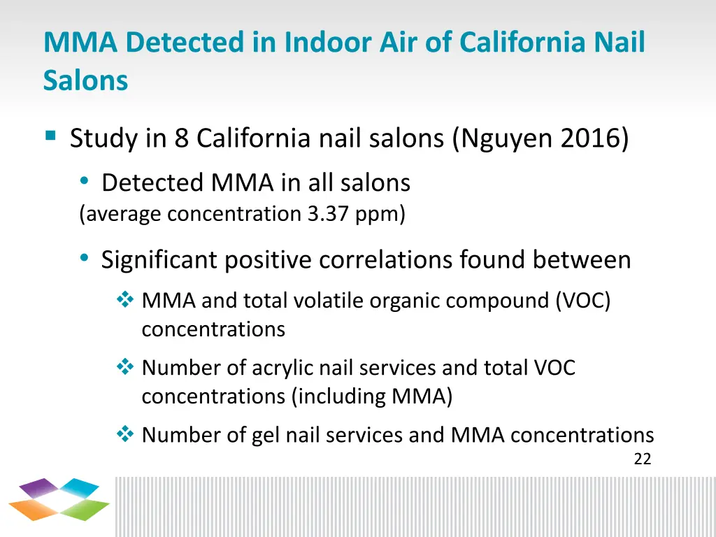 mma detected in indoor air of california nail