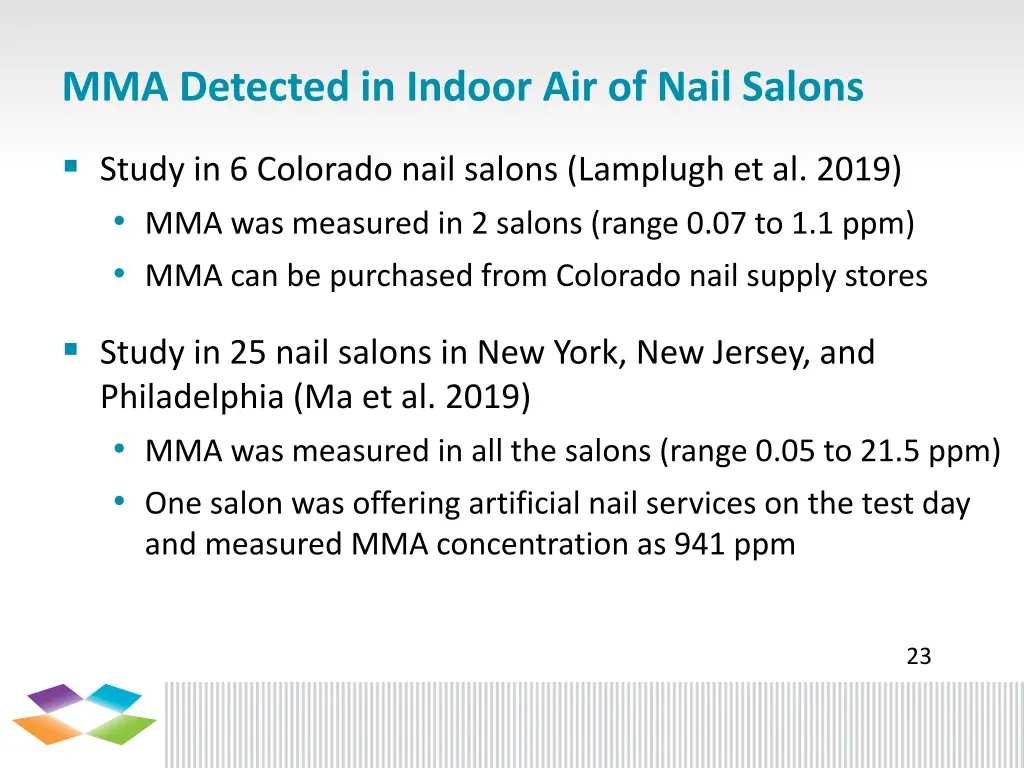 mma detected in indoor air of nail salons