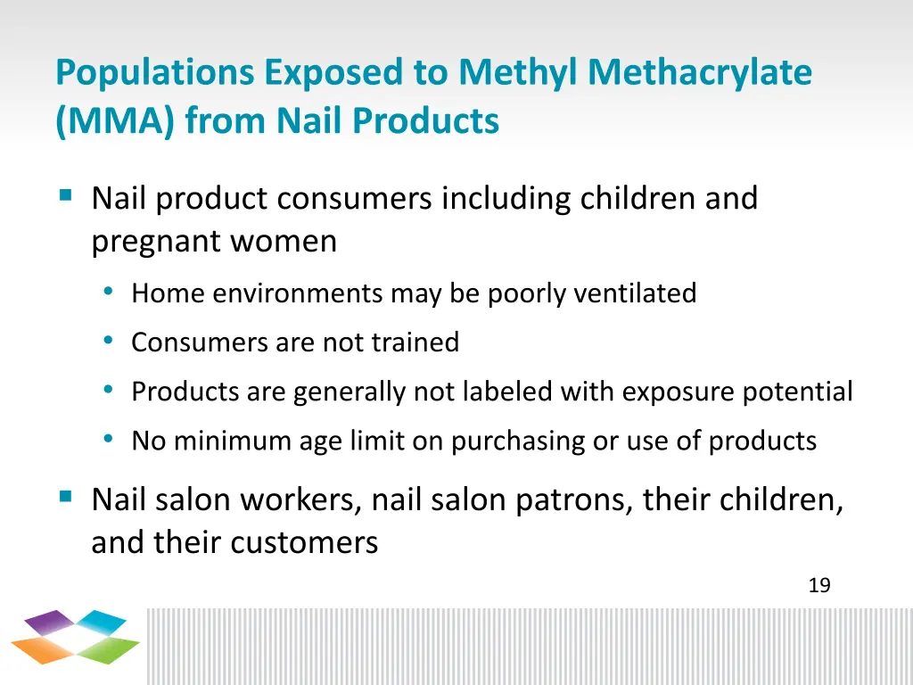 populations exposed to methyl methacrylate