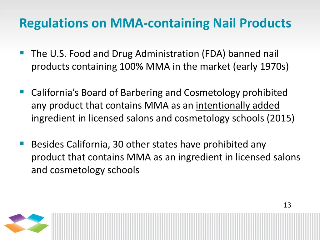 regulations on mma containing nail products