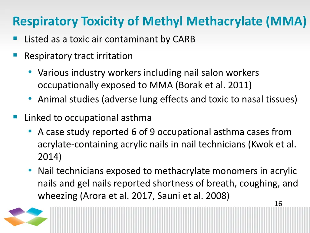 respiratory toxicity of methyl methacrylate