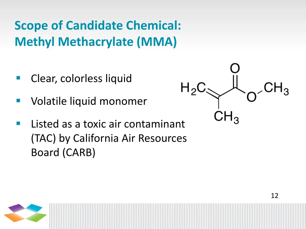 scope of candidate chemical methyl methacrylate