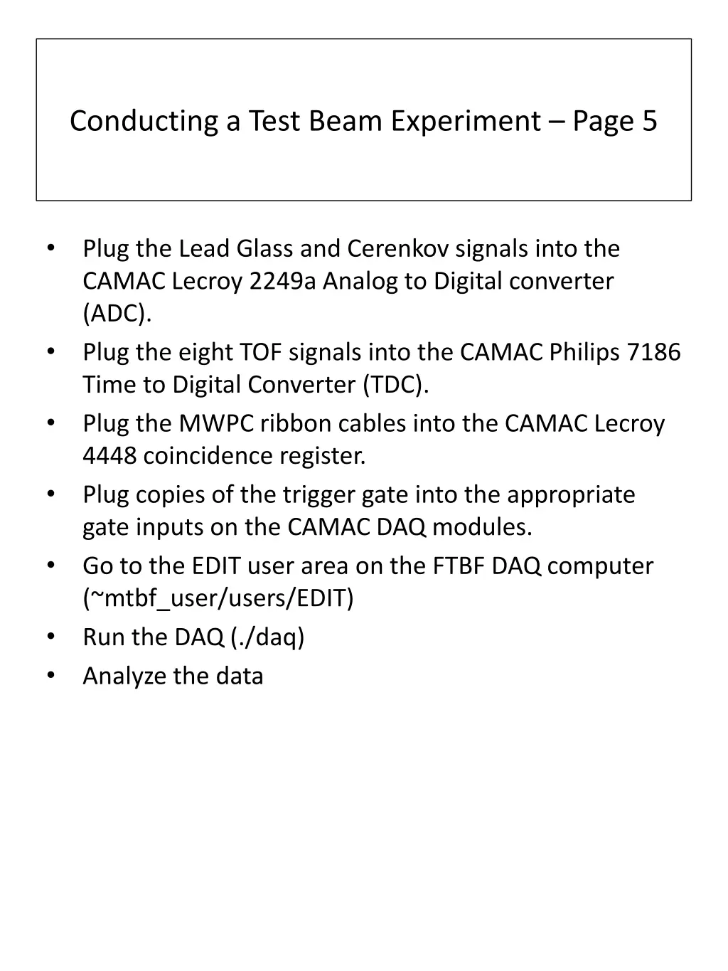 conducting a test beam experiment page 5