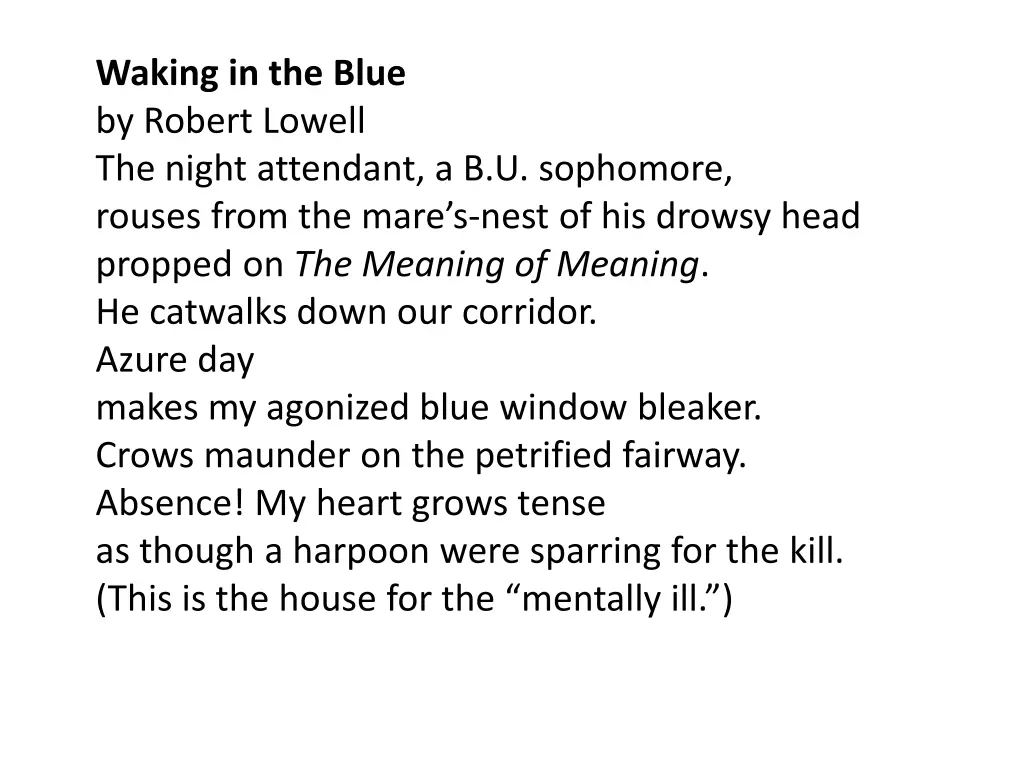 waking in the blue by robert lowell the night