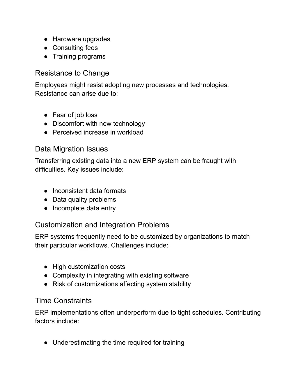 hardware upgrades consulting fees training