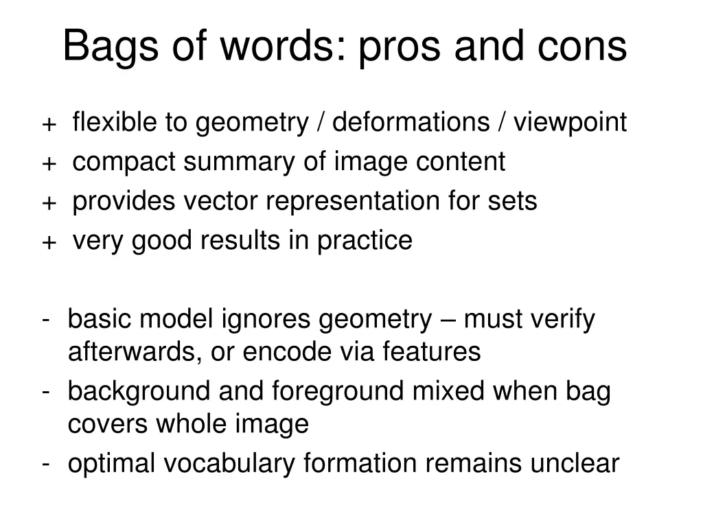 bags of words pros and cons