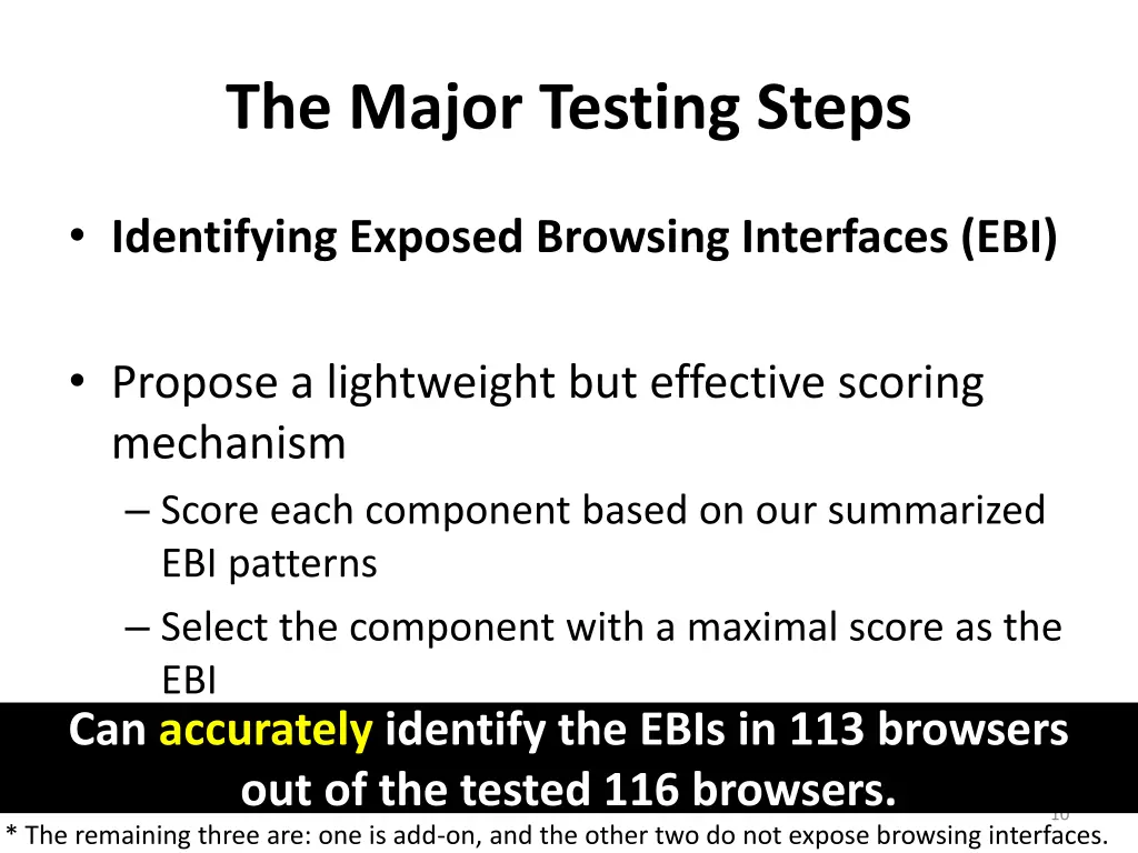 the major testing steps