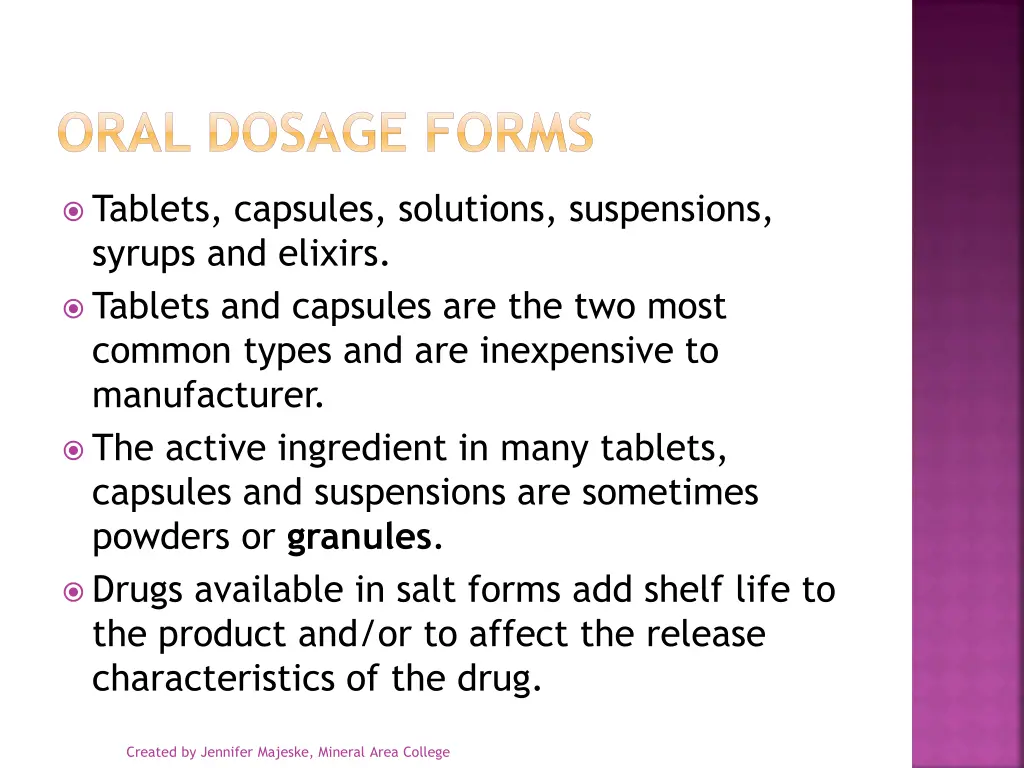 oral dosage forms