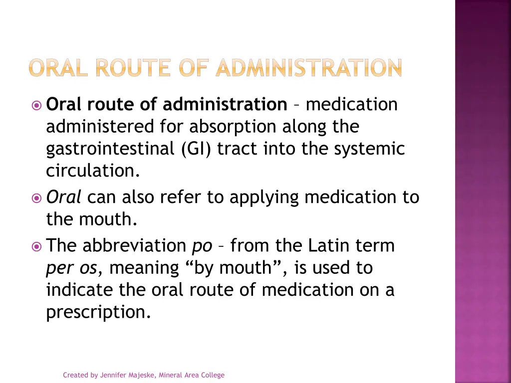 oral route of administration