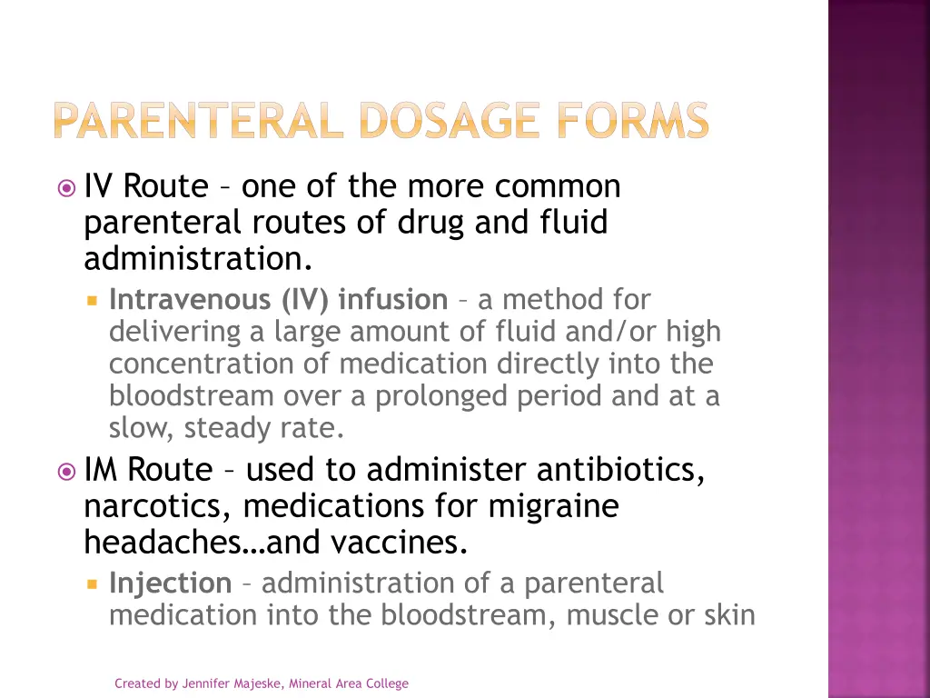 parenteral dosage forms