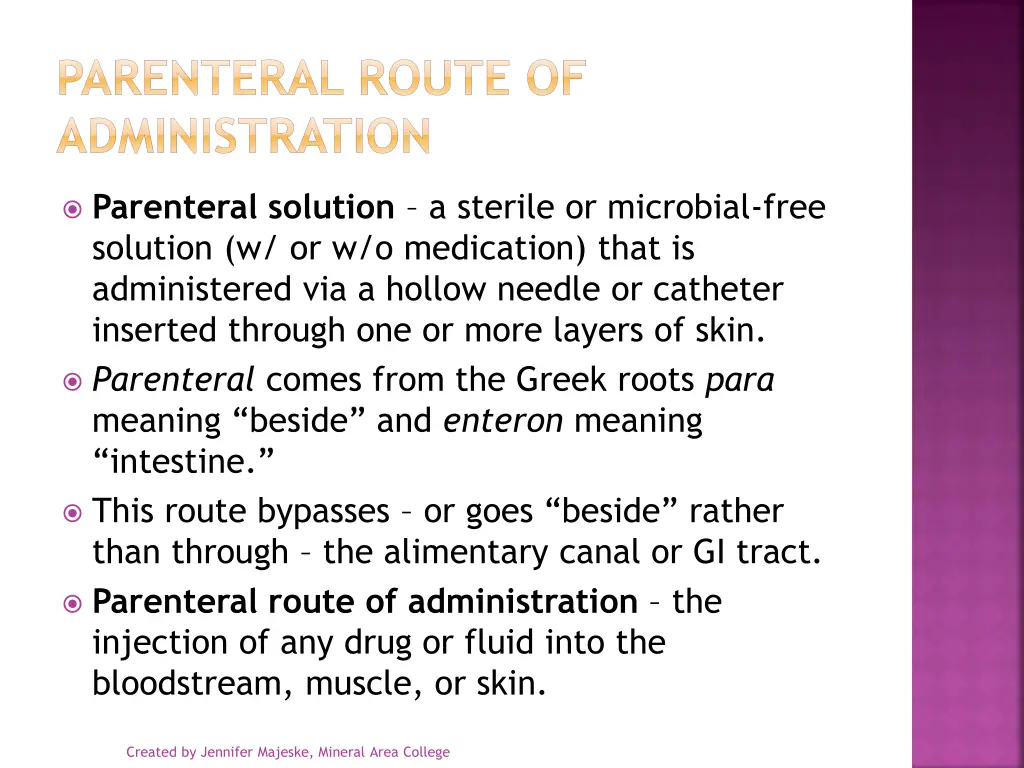 parenteral route of administration