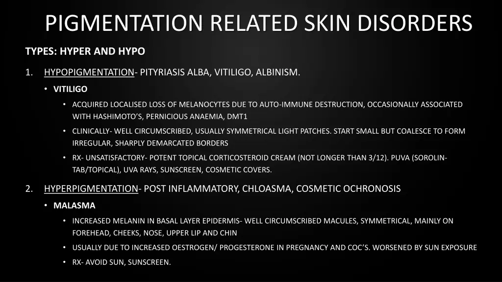 pigmentation related skin disorders