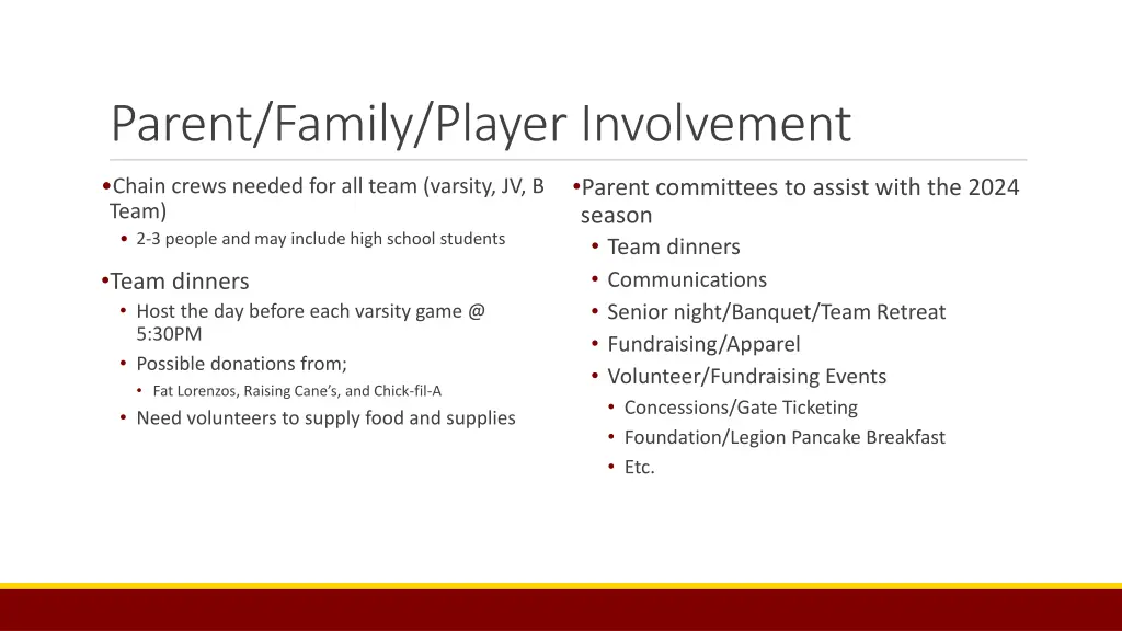 parent family player involvement