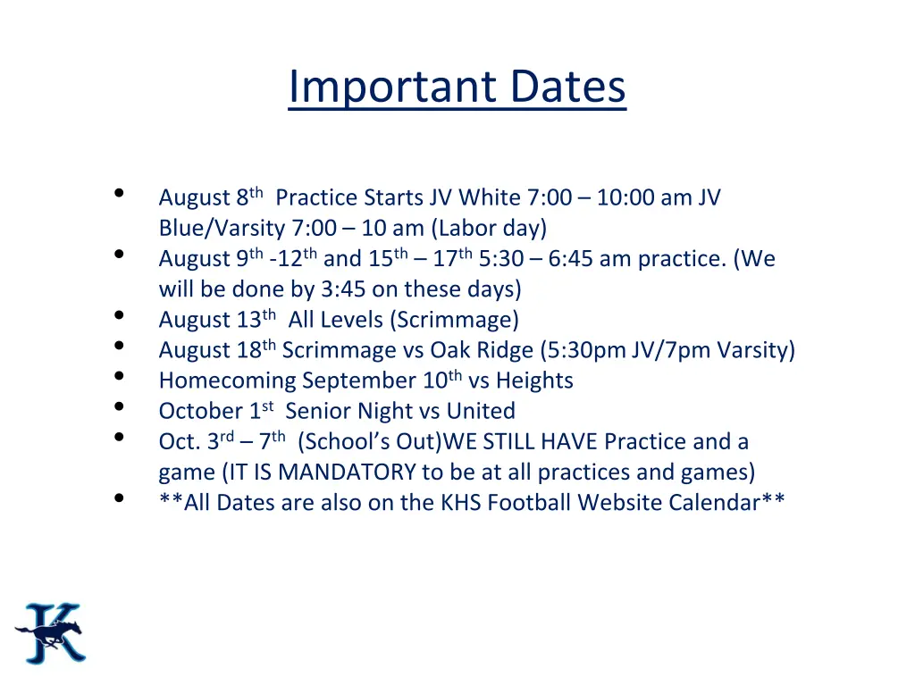 important dates