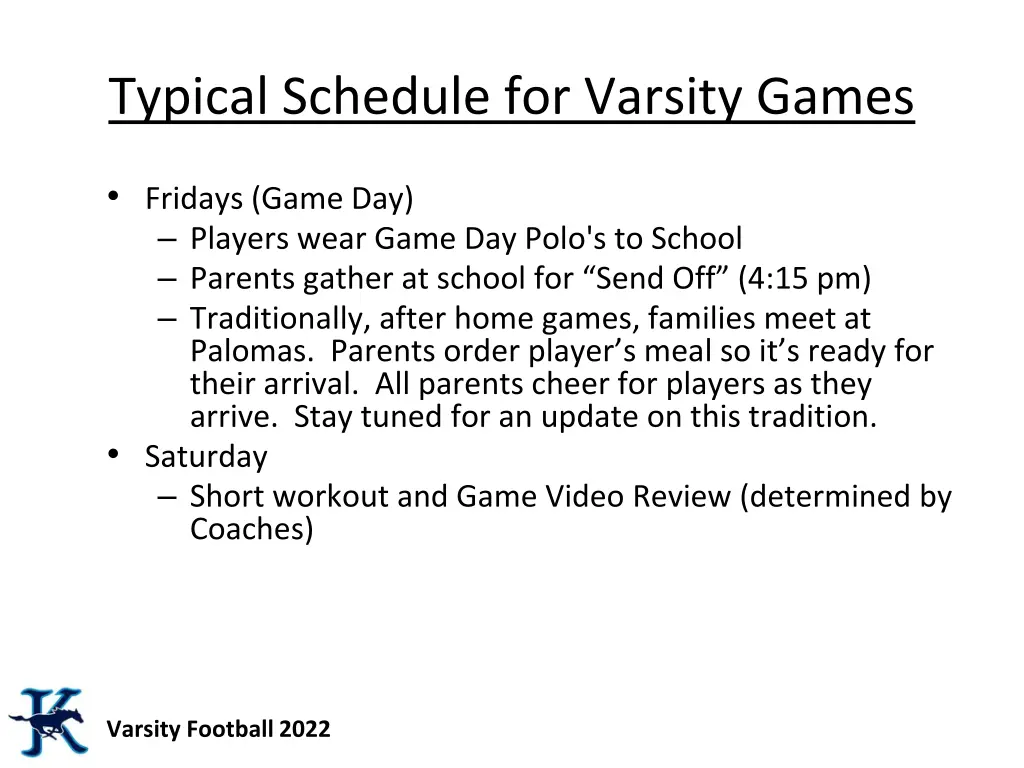 typical schedule for varsity games