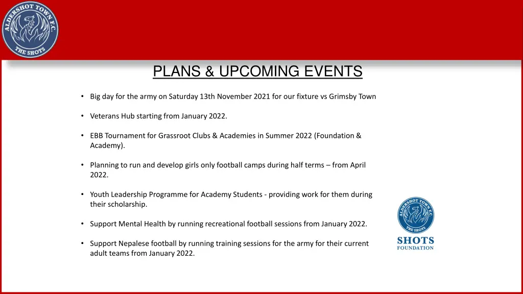 plans upcoming events