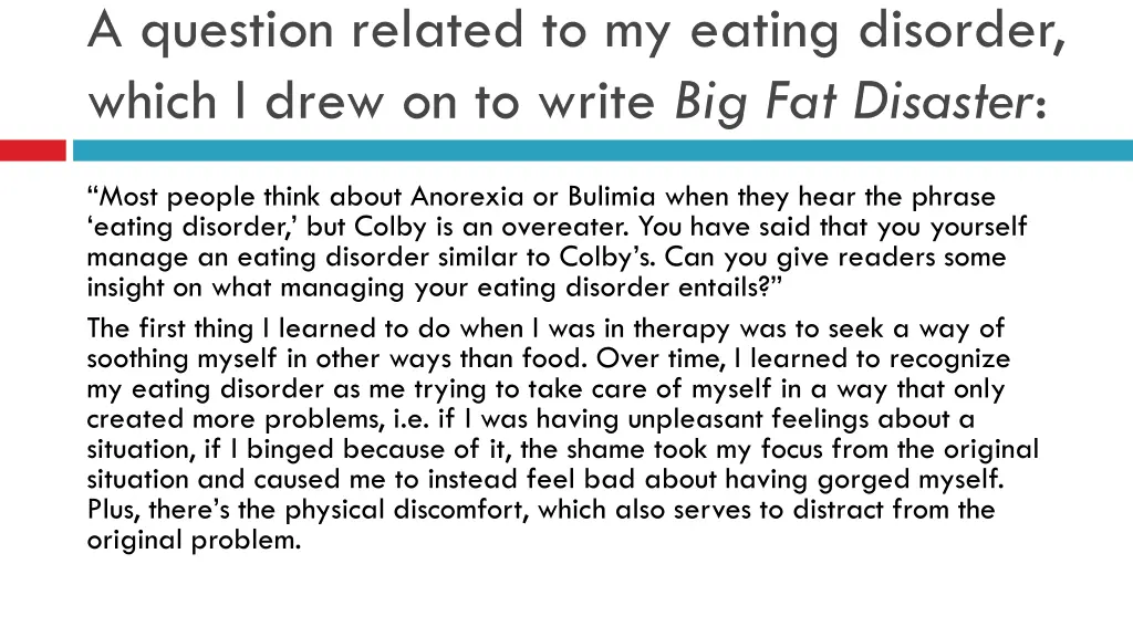 a question related to my eating disorder which