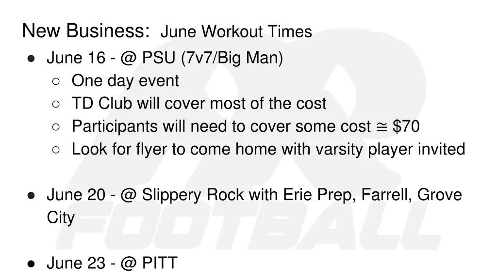 new business june workout times june