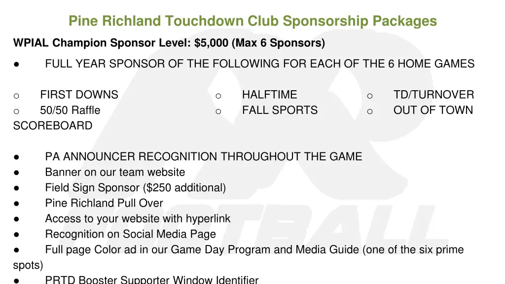 pine richland touchdown club sponsorship packages 1